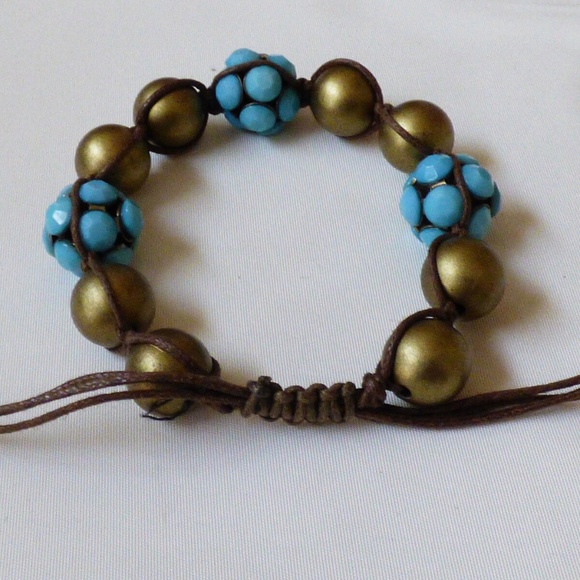 Blue & Pearly color draw string fashion bracelet  - Picture 2 of 4 Blue & Pearl - Picture 1 of 4